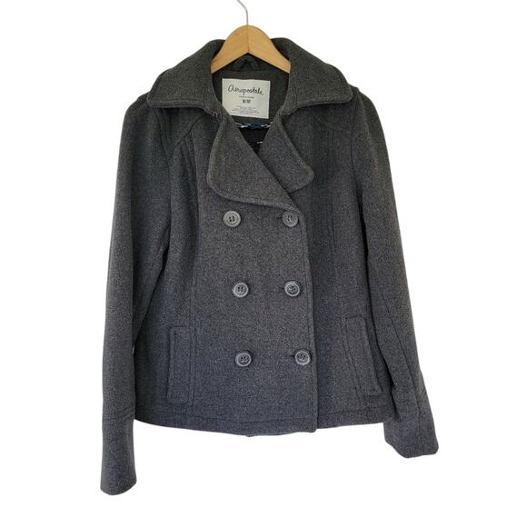 Aeropostale Wool Blend Pea Coat Jacket Double Breasted Gray Womens Size M - Picture 1 of 10